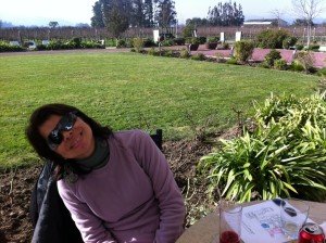 Almoçando no restaurante Tanino, na vinícola Casas del Bosque, Chile