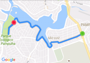 Mapa da corrida em volta da Pampulha