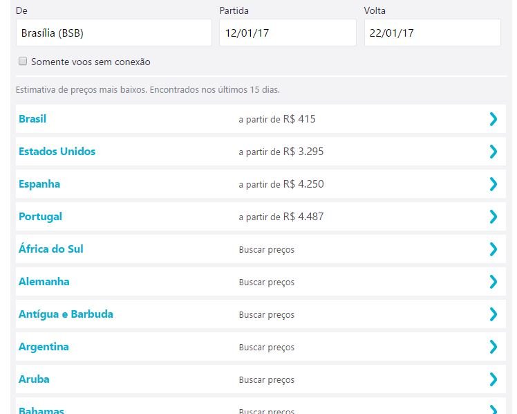 Resultado de busca no site Skyscanner Resultado de busca no site Skyscanner